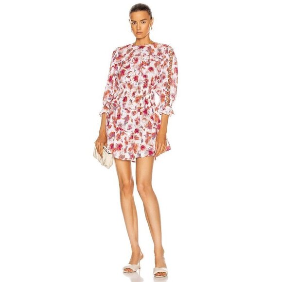 IRO Paris Sz Medium Showoff Smocked Cottagecore Boho Feminine Mini Orange Dress - Picture 2 of 15